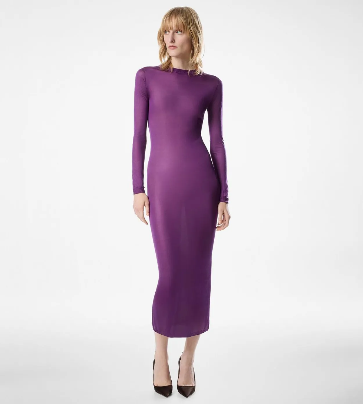 ANKLE LENGTH CREWNECK SILK DRESS