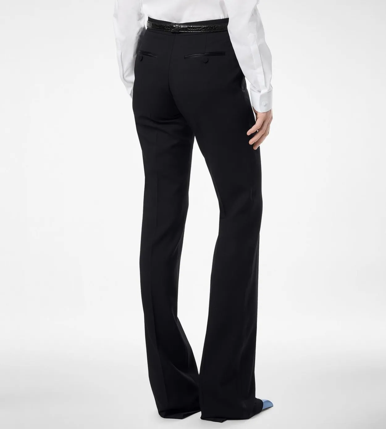 BI-COLOR SHARP GRAIN DE POUDRE TAILORED TUXEDO STRAIGHT PANTS