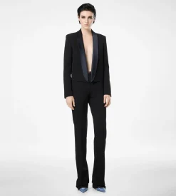 BI-COLOR SHARP GRAIN DE POUDRE TAILORED TUXEDO STRAIGHT PANTS