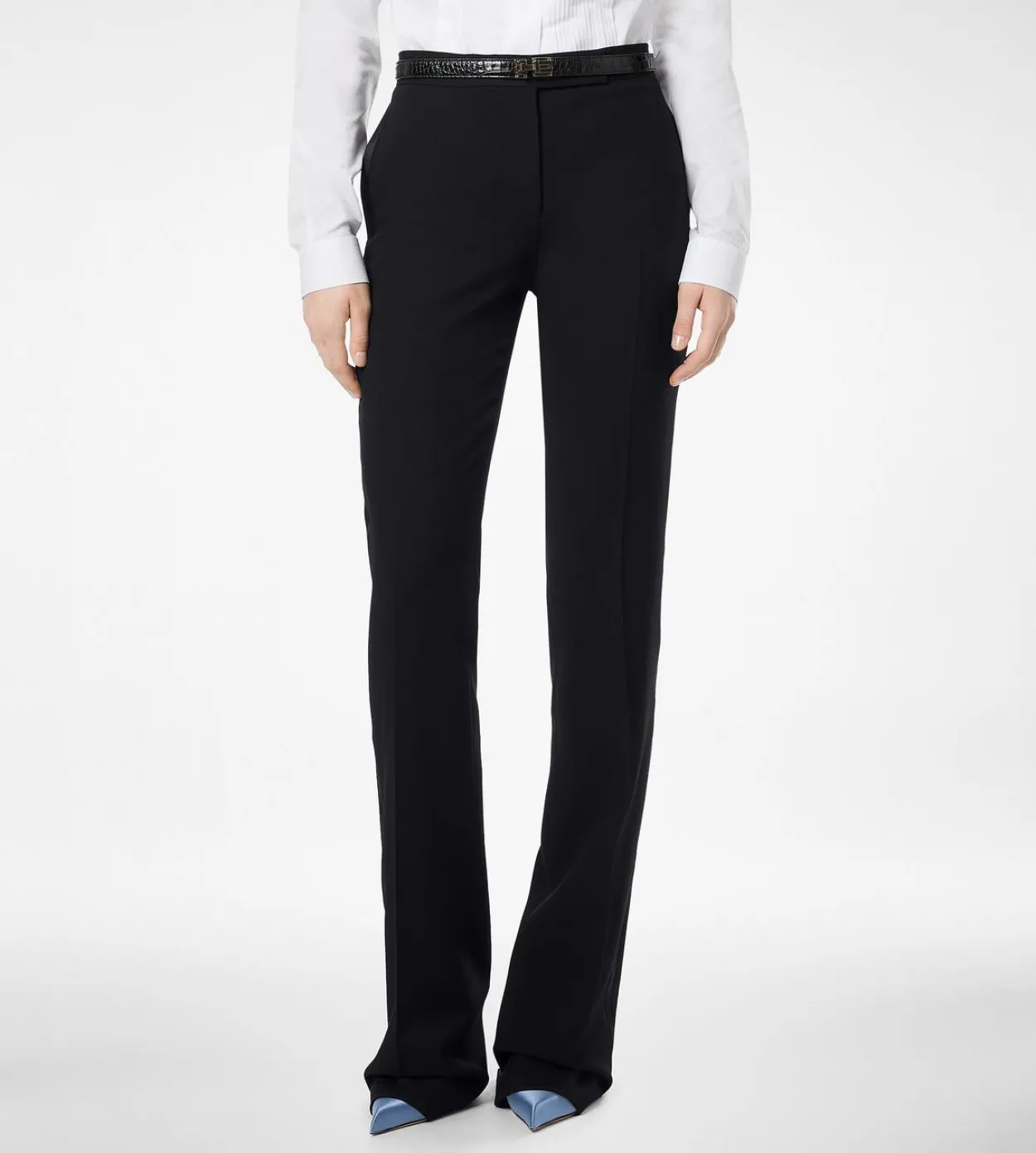 BI-COLOR SHARP GRAIN DE POUDRE TAILORED TUXEDO STRAIGHT PANTS