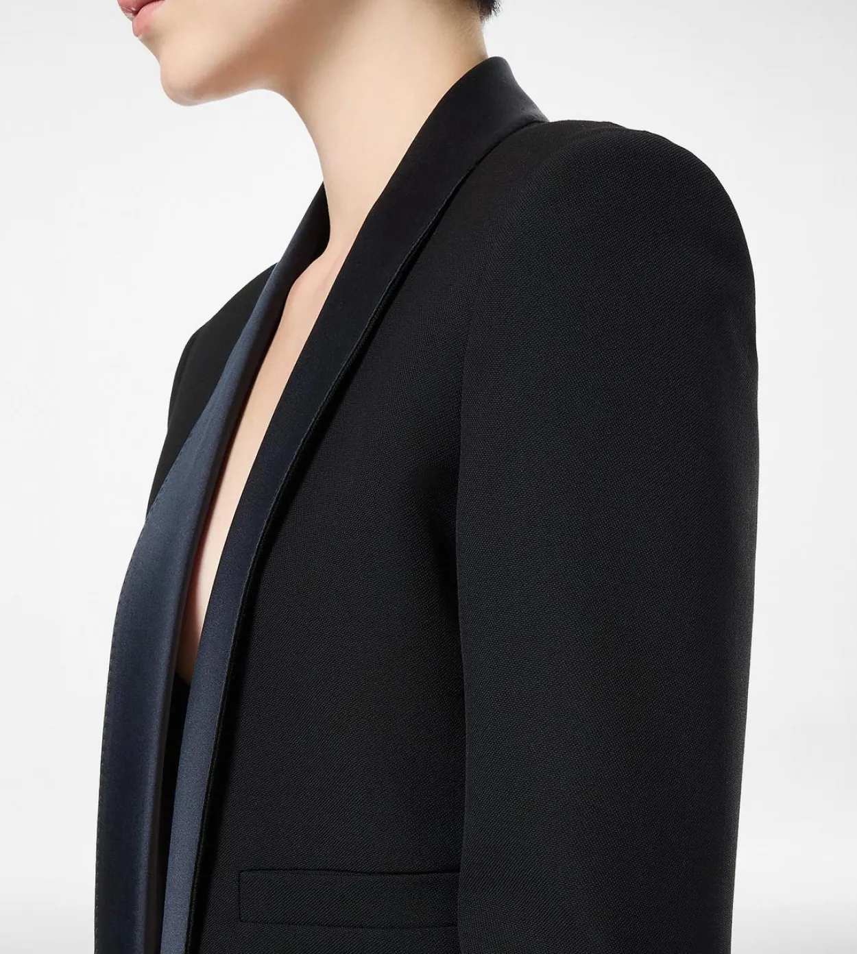 BI-COLOR SINGLE BREASTED SHAWL LAPEL CROPPED TUXEDO JACKET