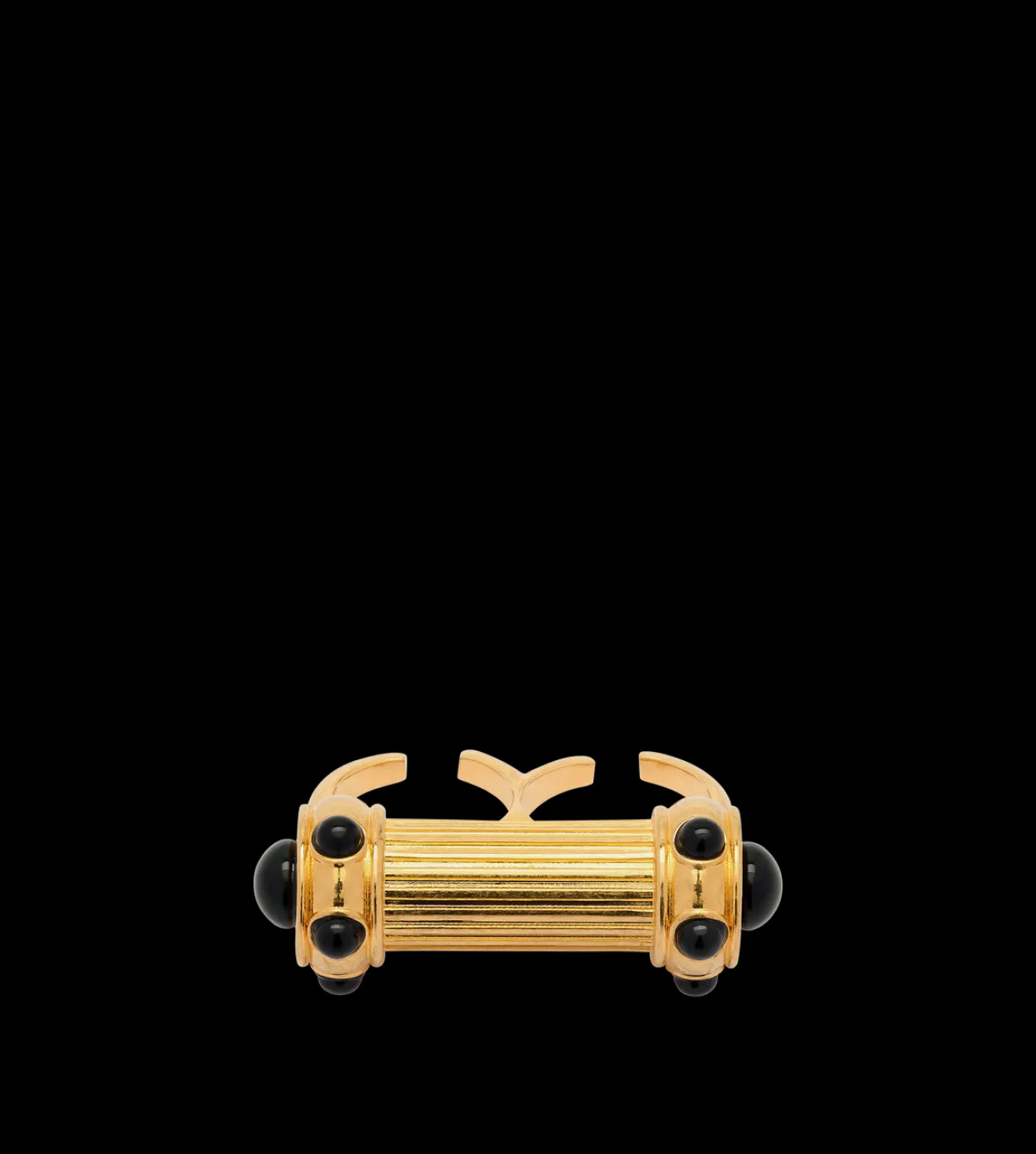 BRASS AND CRYSTAL CABOCHONS RING