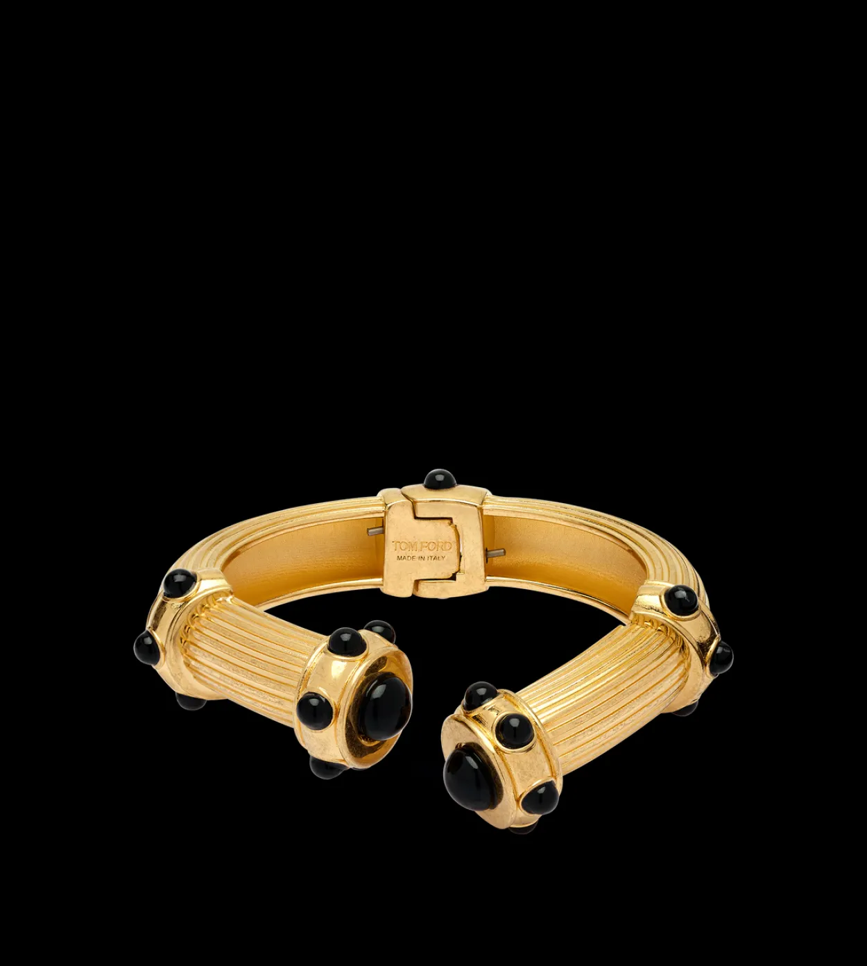 BRASS AND CRYSTAL CABOCHONS CUFF