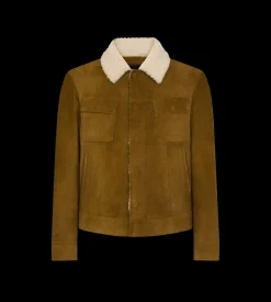 BRUSHED SUEDE SHEARLING COLLAR TRUCKER