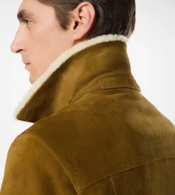 BRUSHED SUEDE SHEARLING COLLAR TRUCKER