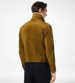 BRUSHED SUEDE SHEARLING COLLAR TRUCKER