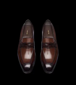 BURNISHED LEATHER AND ALLIGATOR ELKAN TWISTED BAND LOAFER