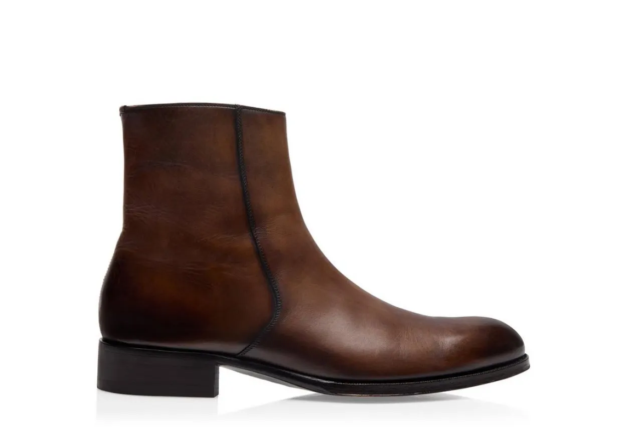BURNISHED LEATHER EDGAR ZIP BOOT