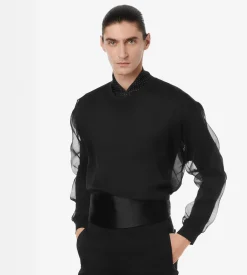 CHIFFON LAYERED JERSEY CREW NECK