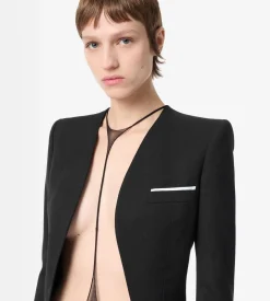 COLLARLESS WOOL SILK JACKET
