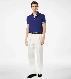 CONTRAST PIPING CASHMERE SILK POLO