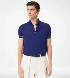 CONTRAST PIPING CASHMERE SILK POLO