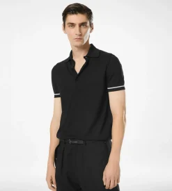 CONTRAST PIPING CASHMERE SILK POLO