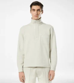 COTTON SILK CASHMERE HALF BUTTON PULLOVER