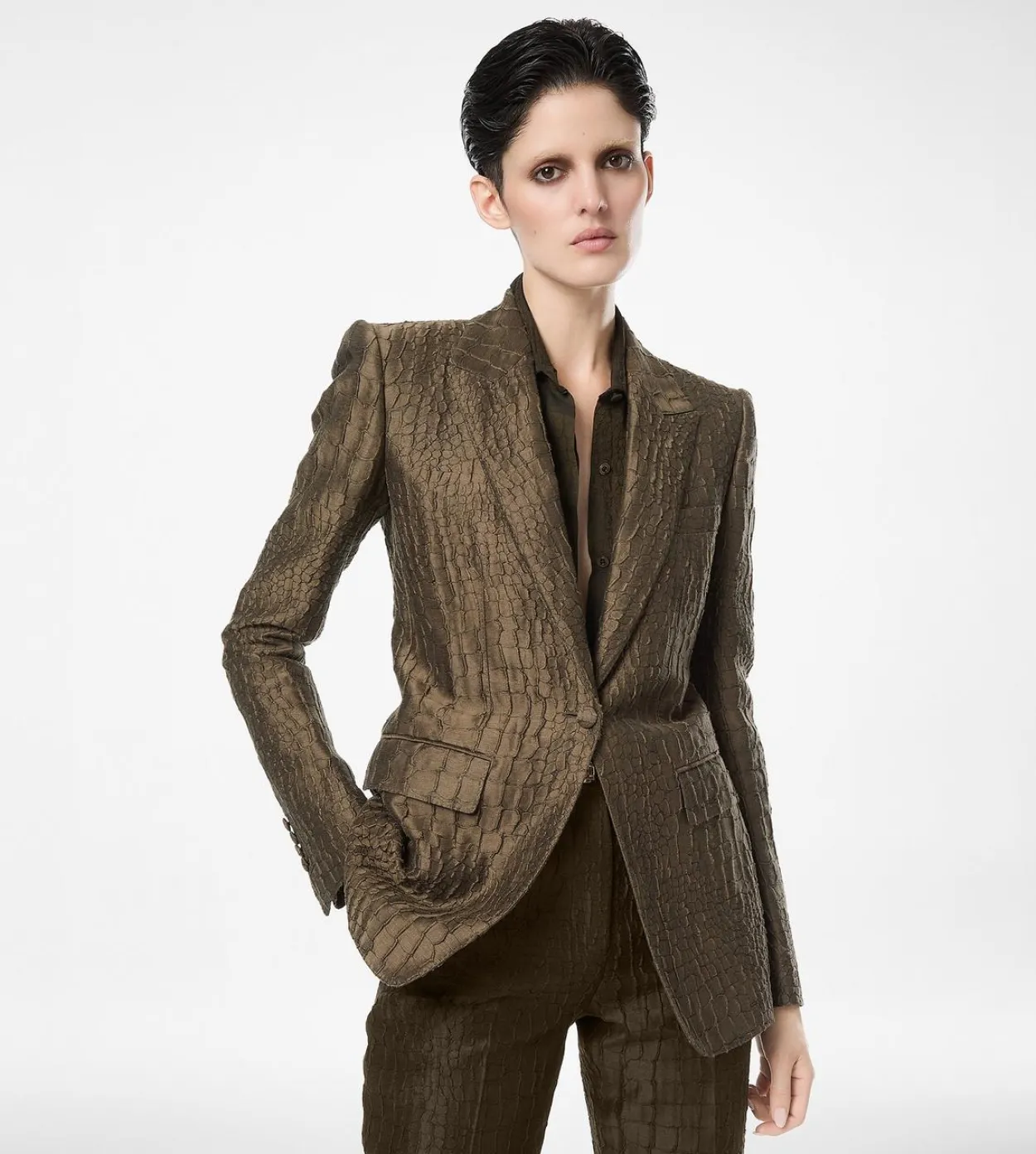 CROCO JACQUARD SINGLE BREASTED PEAK LAPEL JACKET
