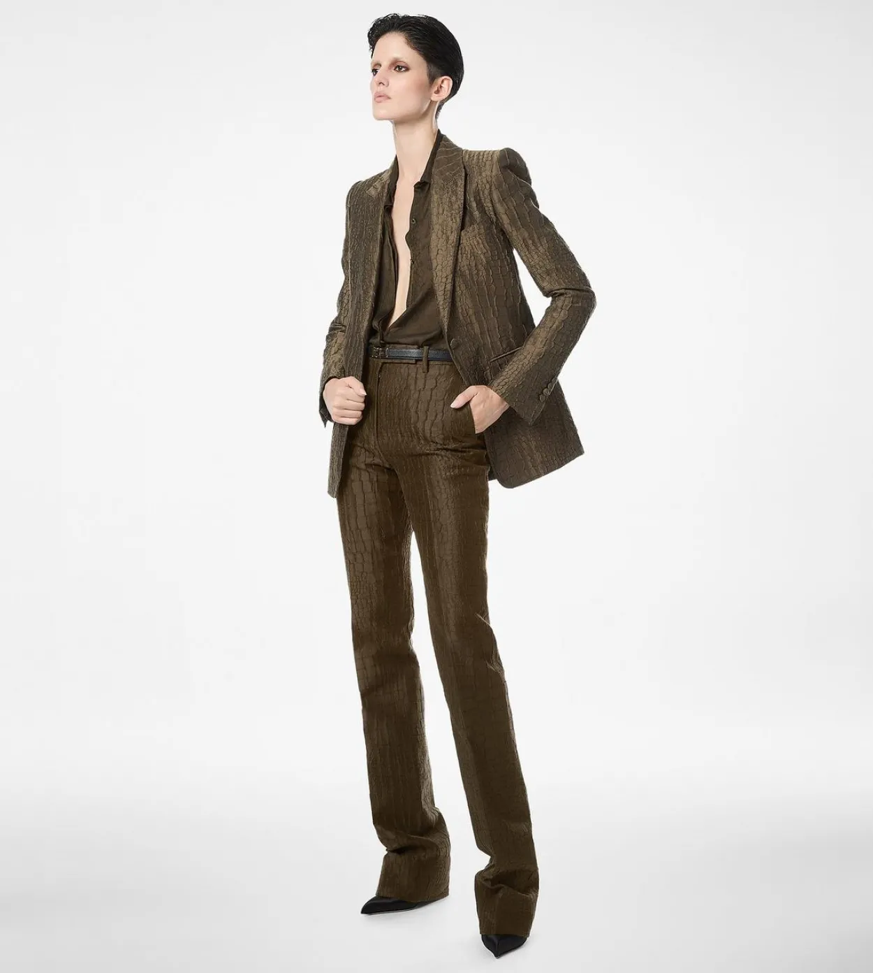 CROCO JACQUARD SINGLE BREASTED PEAK LAPEL JACKET