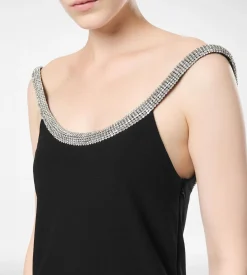 CRYSTAL EMBROIDERY SLEEVELESS ASYMMETRIC COCKTAIL DRESS