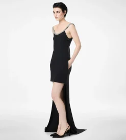 CRYSTAL EMBROIDERY SLEEVELESS ASYMMETRIC COCKTAIL DRESS