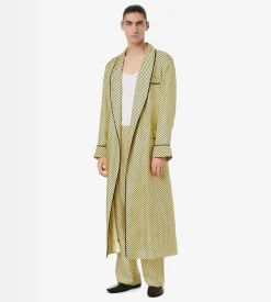 DIAMOND PRINT PEACHED SILK HABOTAI PLEATED LOUNGE PANTS