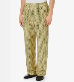DIAMOND PRINT PEACHED SILK HABOTAI PLEATED LOUNGE PANTS