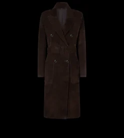 DOUBLE BREASTED BELTED SUEDE COAT
