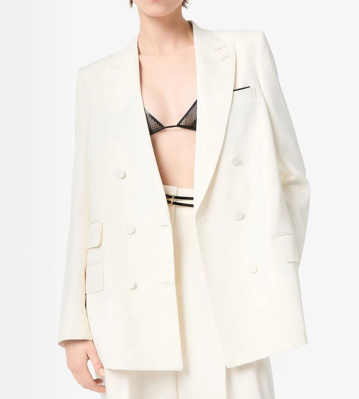 DOUBLE BREASTED PEAK LAPEL HEAVY SILK TWILL JACKET