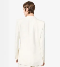 DOUBLE BREASTED PEAK LAPEL HEAVY SILK TWILL JACKET
