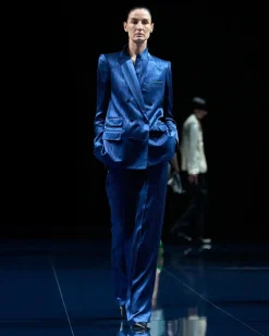 DOUBLE BREASTED PEAK LAPEL STRIPED JACKET