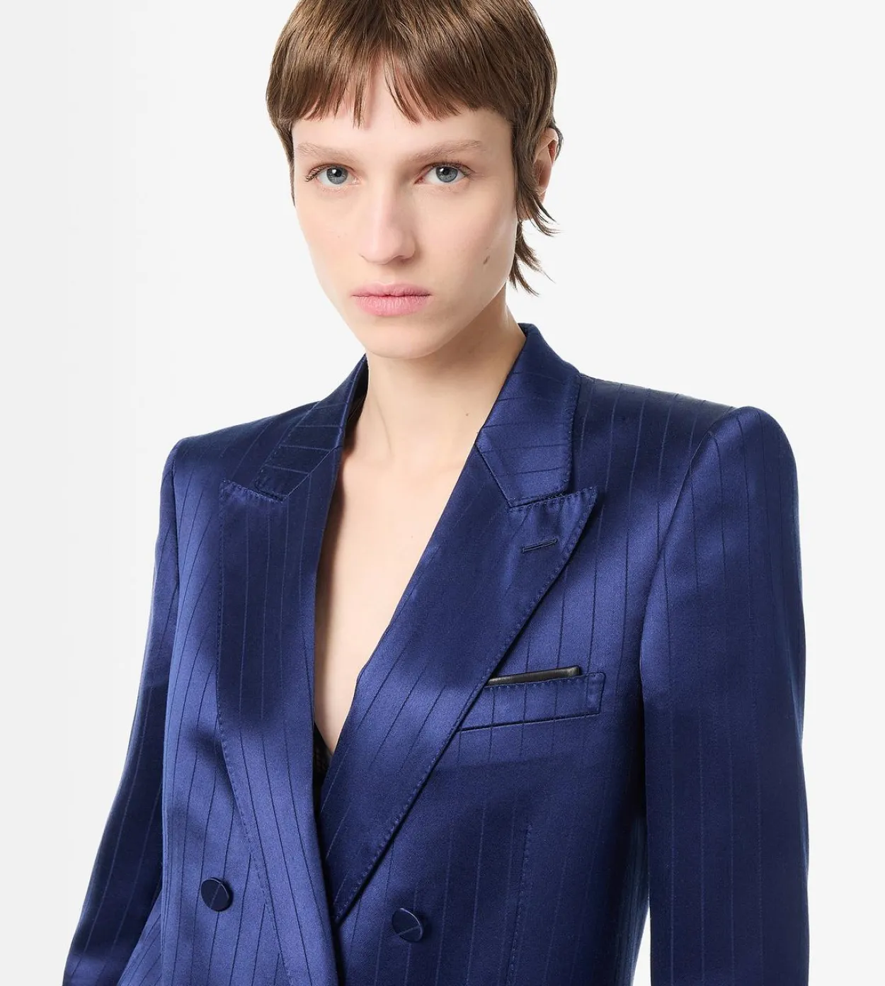 DOUBLE BREASTED PEAK LAPEL STRIPED JACKET