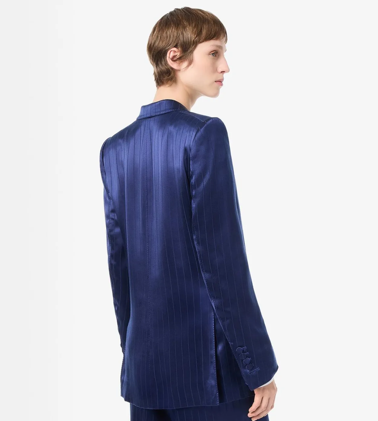 DOUBLE BREASTED PEAK LAPEL STRIPED JACKET