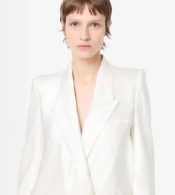 DOUBLE BREASTED PEAK LAPEL BIAS TINY POLKA DOT JACKET