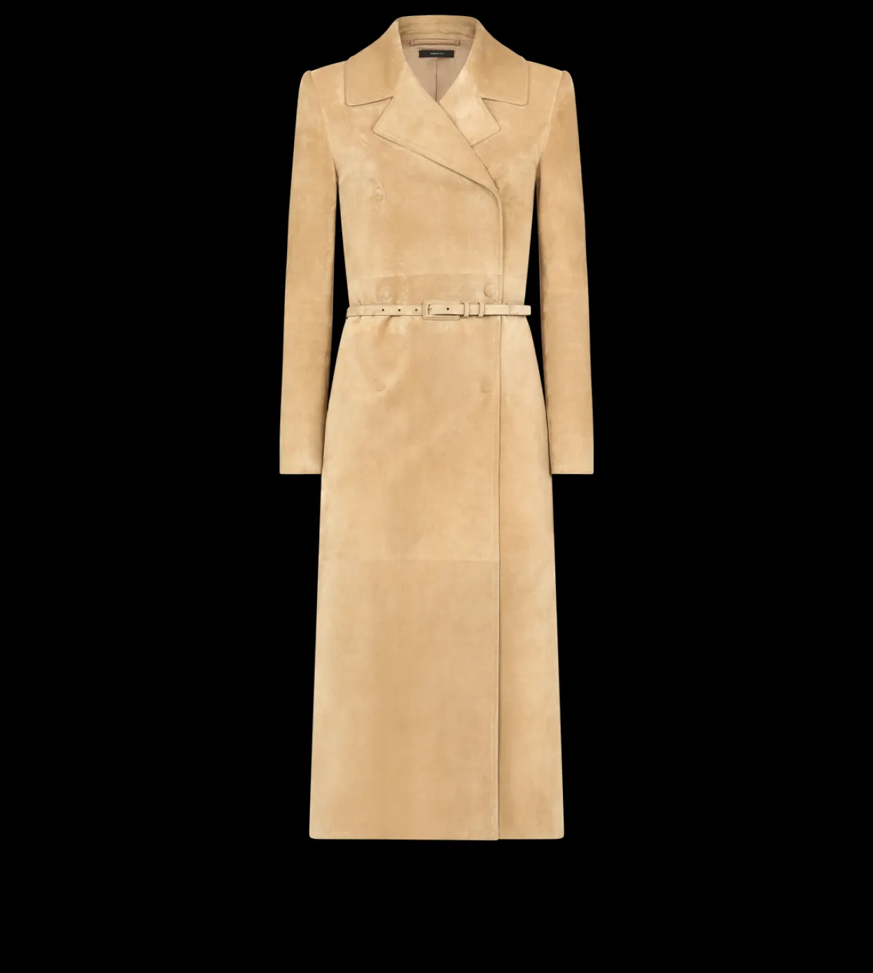 DOUBLE BREASTED SUEDE TRENCH COAT WITH SELF BELT