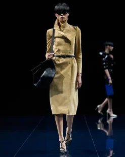 DOUBLE BREASTED SUEDE TRENCH COAT WITH SELF BELT