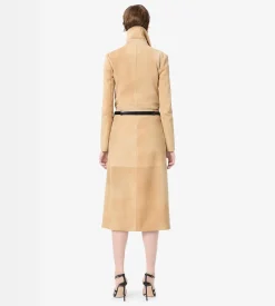 DOUBLE BREASTED SUEDE TRENCH COAT WITH SELF BELT