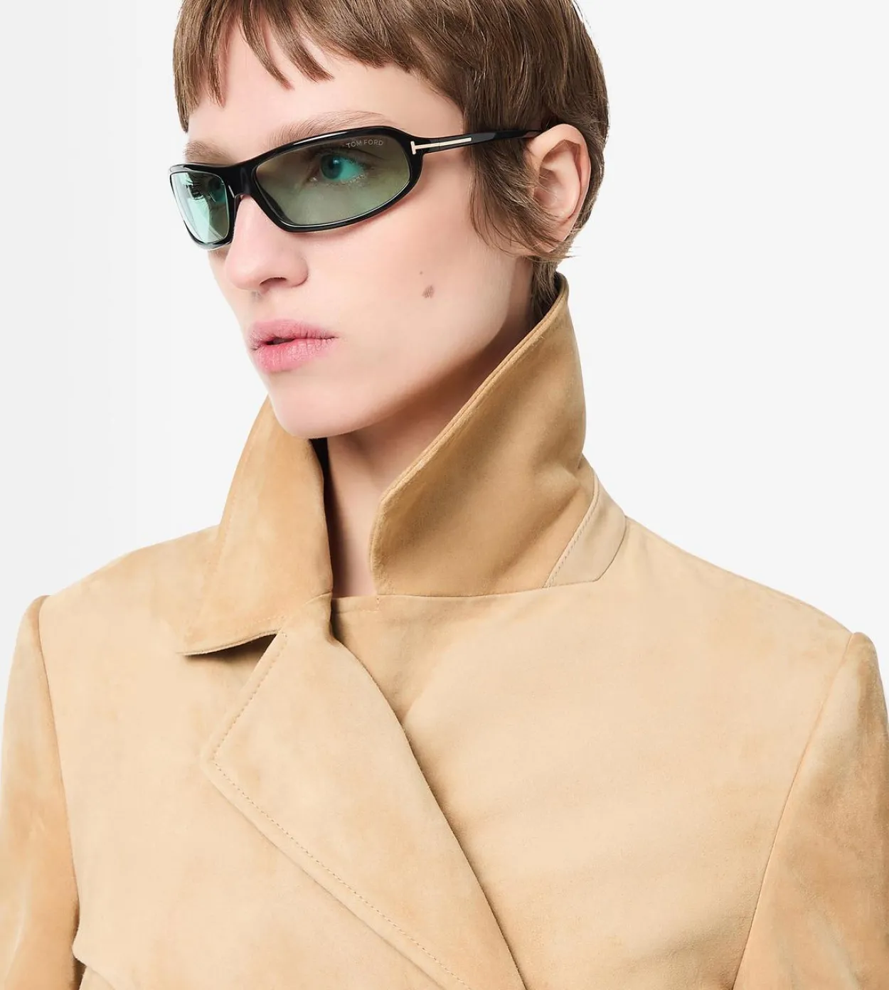 DOUBLE BREASTED SUEDE TRENCH COAT WITH SELF BELT