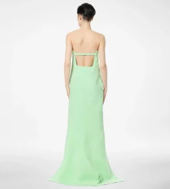DOUBLE GEORGETTE STRETCH SILK ASYMMETRIC STRAPLESS COCKTAIL DRESS