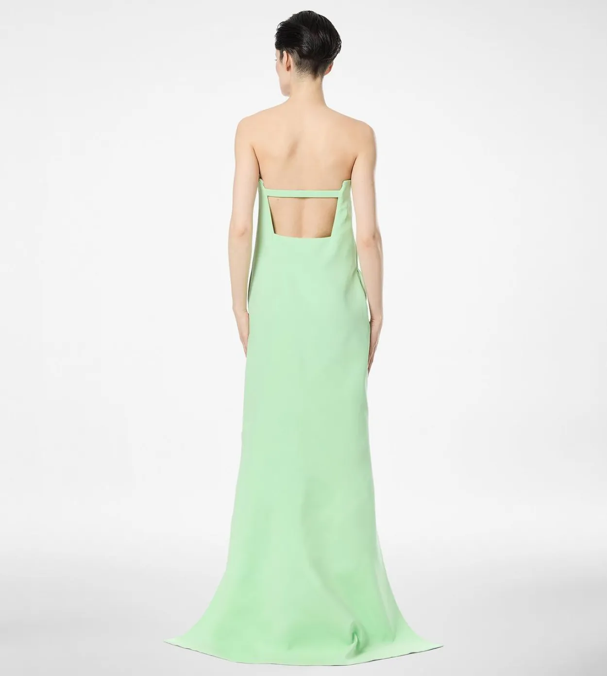 DOUBLE GEORGETTE STRETCH SILK ASYMMETRIC STRAPLESS COCKTAIL DRESS
