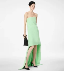 DOUBLE GEORGETTE STRETCH SILK ASYMMETRIC STRAPLESS COCKTAIL DRESS