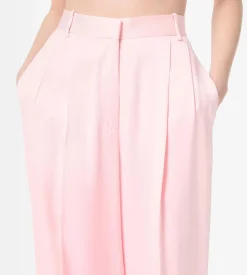 DOUBLE SILK SATIN HIGH-WAIST TAILORED WIDE LEG PLEATED STRAIGHT PANTS