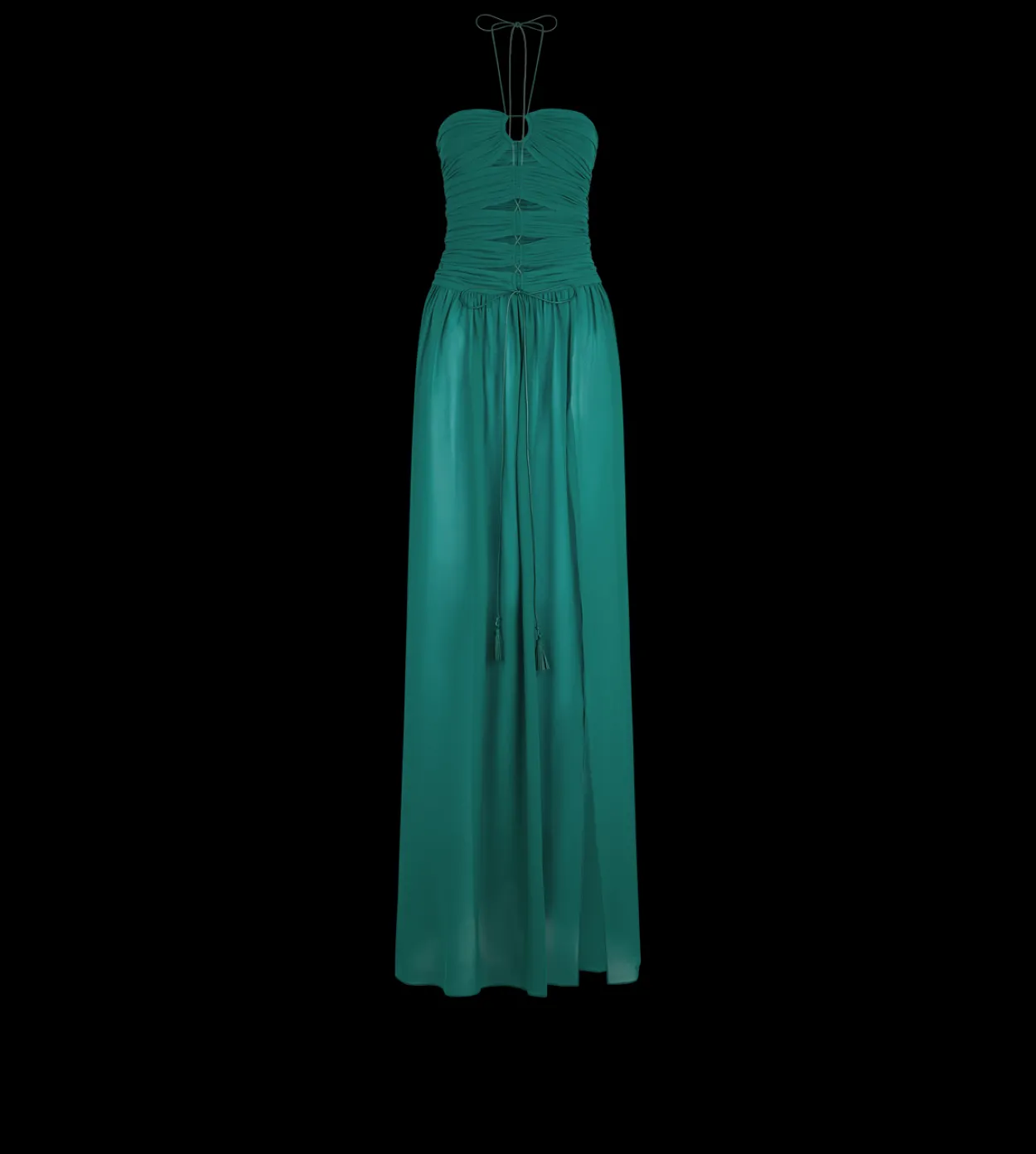 EVENING DRESS WITH DRAWSTRINGS AND CUT OUT DETAILS