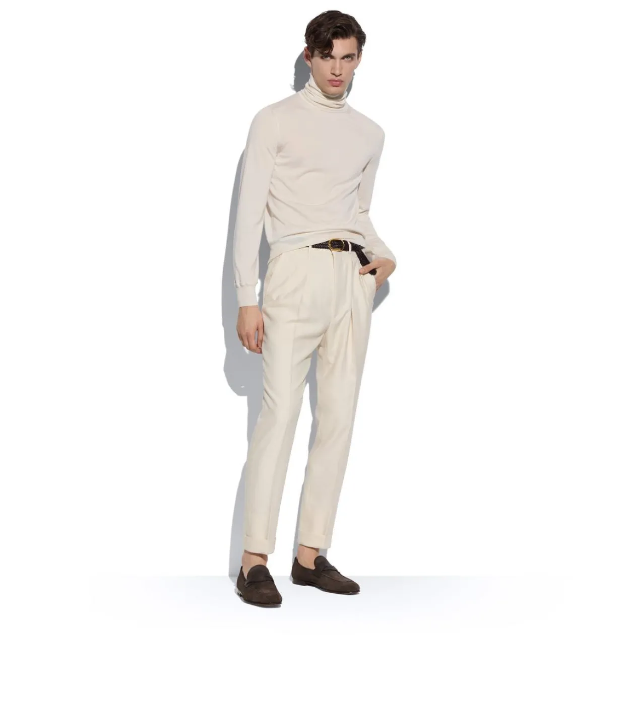 FINE GAUGE CASHMERE SILK ROLL NECK