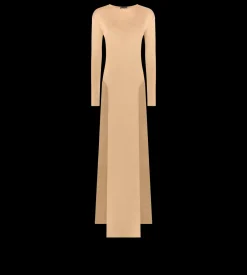 FINE KNIT CREWNECK EVENING DRESS WITH HIGH LEG SIDE SLASHES
