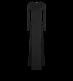 FINE KNIT CREWNECK EVENING DRESS WITH HIGH LEG SIDE SLASHES