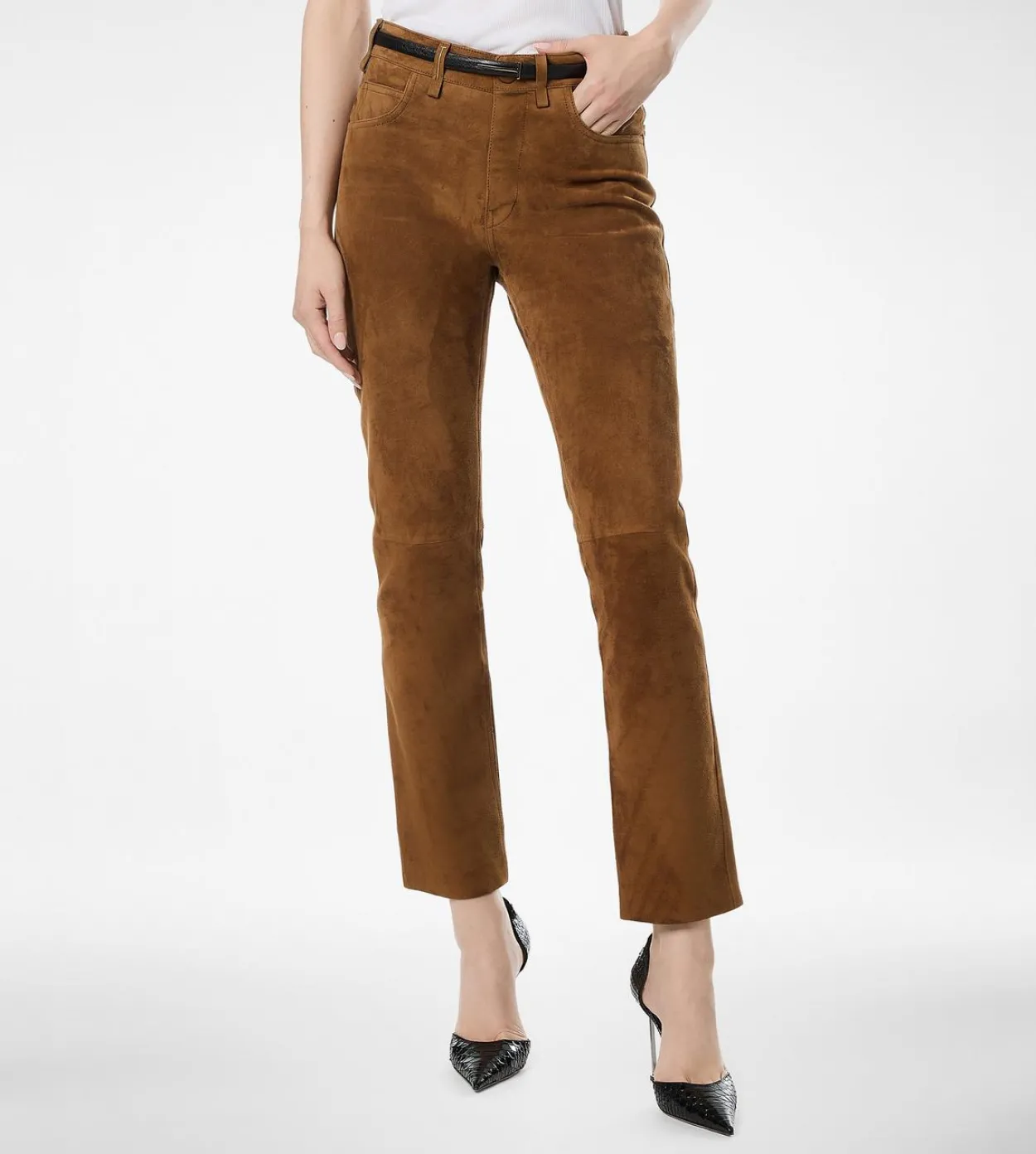 FULL GRAIN LAMB SUEDE FIVE-POCKET PANTS WITH TF DEBOSSED LOGO