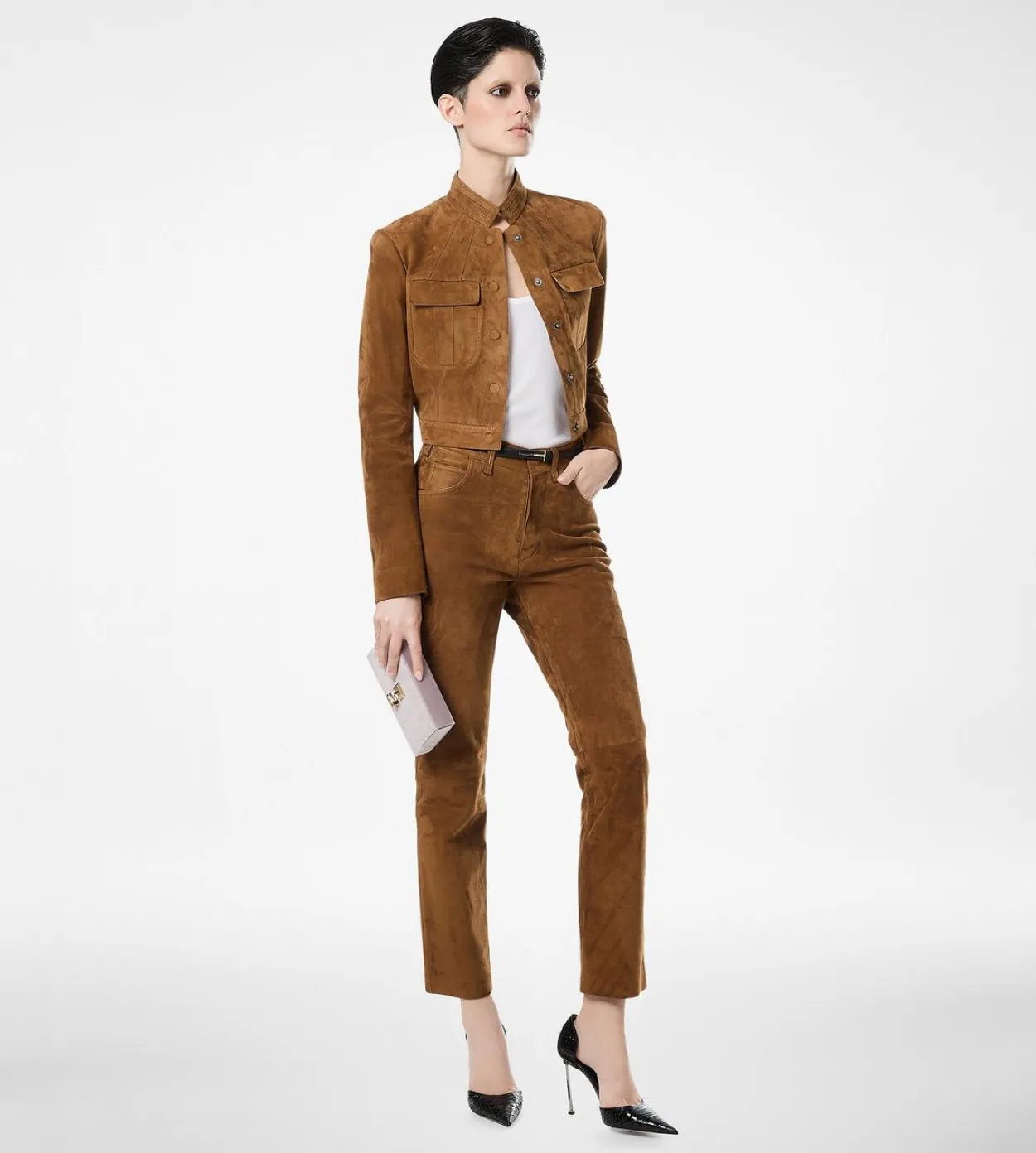 FULL GRAIN LAMB SUEDE FIVE-POCKET PANTS WITH TF DEBOSSED LOGO
