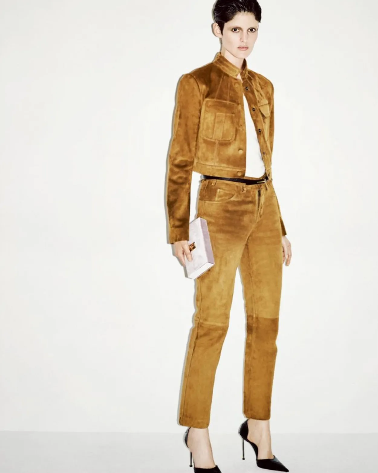 FULL GRAIN LAMB SUEDE FIVE-POCKET PANTS WITH TF DEBOSSED LOGO