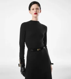 FULL NEEDLE FINE CASHMERE SILK CREWNECK COLUMN DRESS