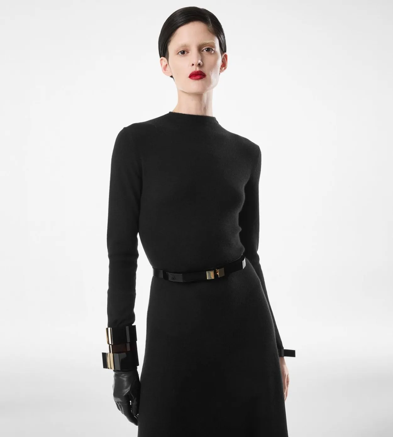 FULL NEEDLE FINE CASHMERE SILK CREWNECK COLUMN DRESS