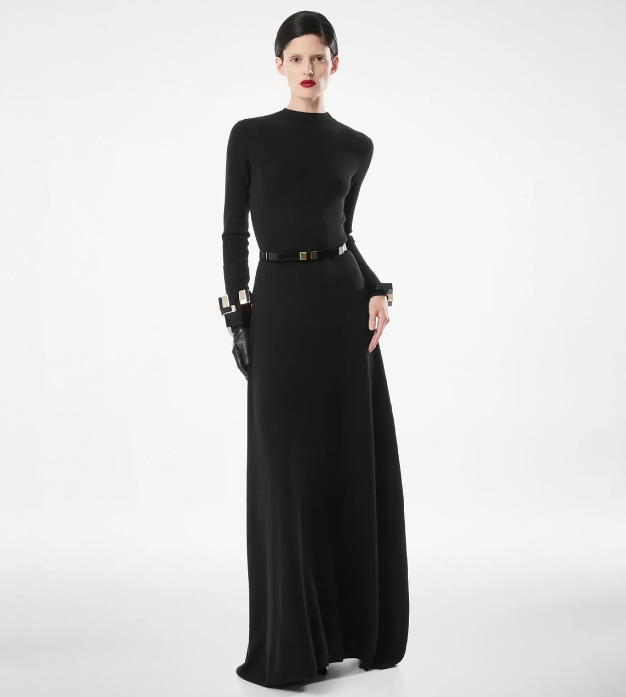 FULL NEEDLE FINE CASHMERE SILK CREWNECK COLUMN DRESS