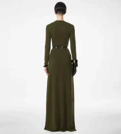 FULL NEEDLE FINE CASHMERE SILK CREWNECK COLUMN DRESS